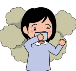 ハンカチで口を押える